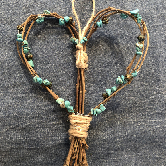 Other - Turquoise twig heart with bead accents